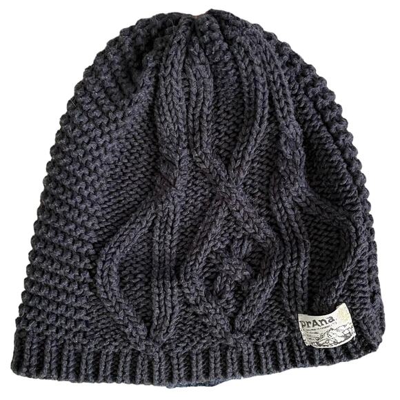 Prana Hemp Blend Cable Knit Winter Hat Beanie Grey Gray Sweater One Size - Picture 1 of 3